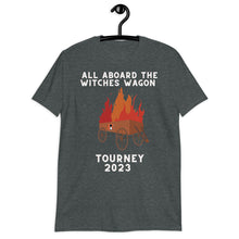 Load image into Gallery viewer, The Witches Wagon Tourney 2023 T-Shirt (Dark Heather Gray/Black)
